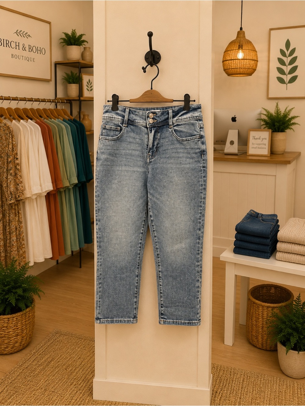 M Jeans Size 8 Mid Rise Capri Jeans Light Wash Stretch Denim Cropped Pants